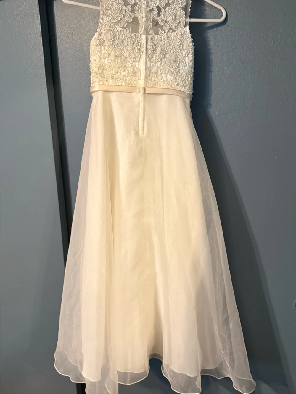 Flower Girl Dress Midi David’s Bridal Sz 7 Ivory Lace Bodice Toile & Satin Skirt - Picture 2 of 6